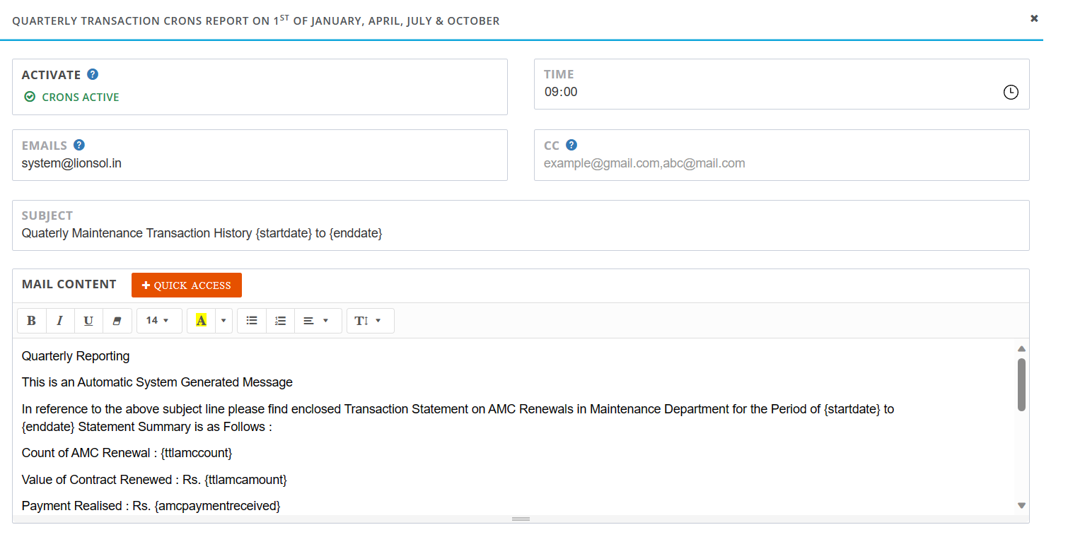 Quarterly transation